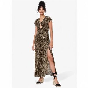 OASIS Tiger Print Slit Maxi Dress V Neck Short Sleeve Women’s US Sz 4/6 SMALL